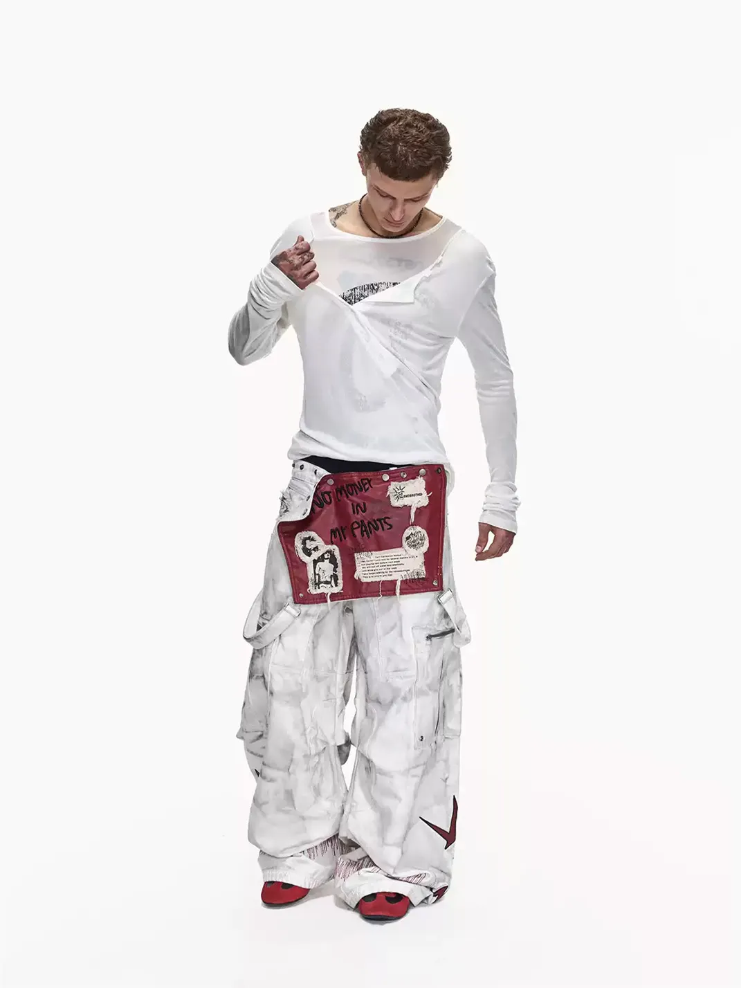 EMOBROTHER | Detachable Distressed Embroidered Cargo Overalls
