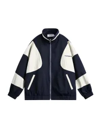 Wonderful Story | American Vintage Color Block Zip-Up Casual Jacket