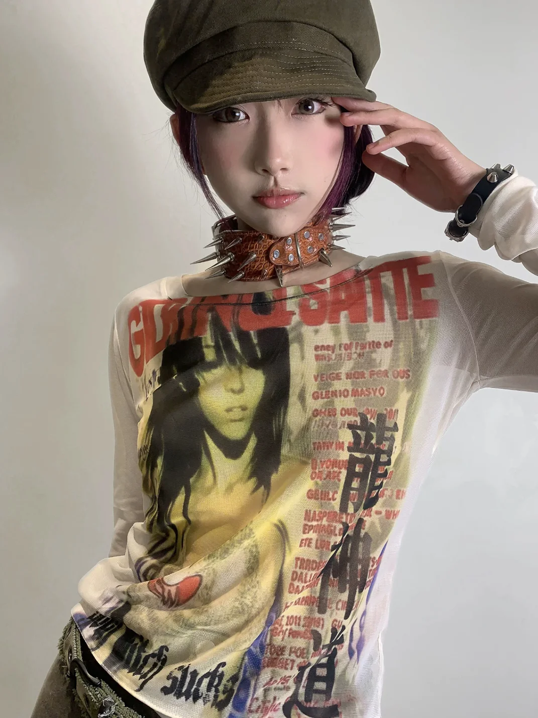 WEBBAR | Y2K Dragon Graphic Sheer Mesh Long Sleeve Top