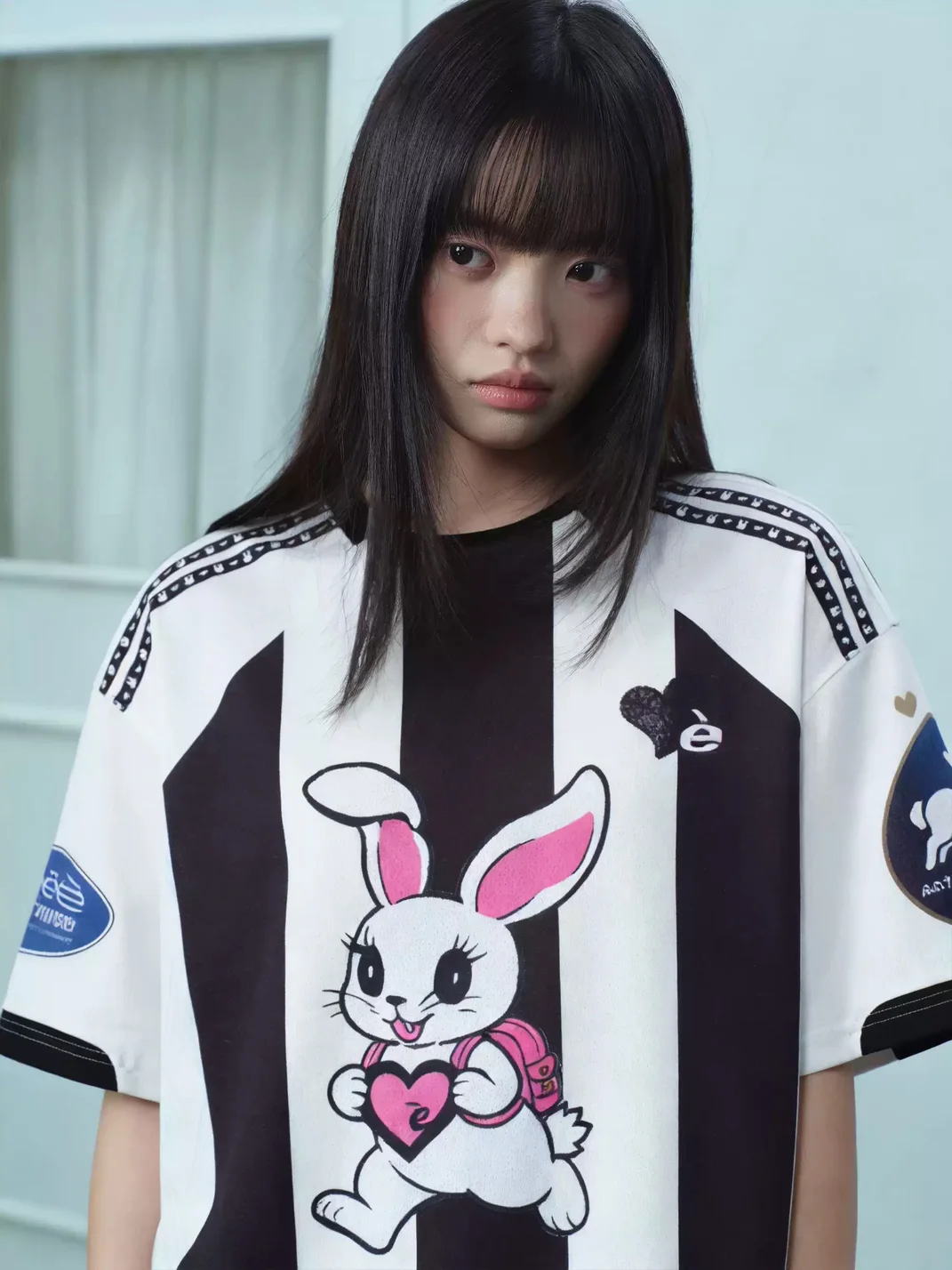 EeeeArtmonster | Striped Rabbit Graphic Jersey T-Shirt