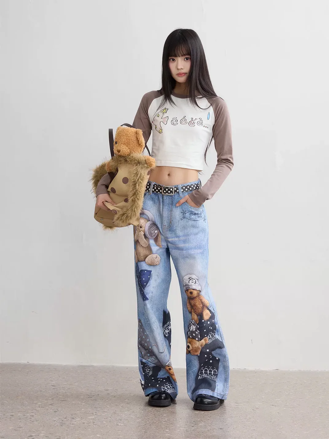 EeeeArtmonster | Teddy Bear Print Straight Jeans