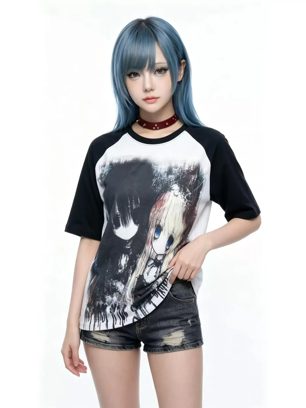 WEBBAR | Gothic Anime Raglan Short Sleeve T-Shirt