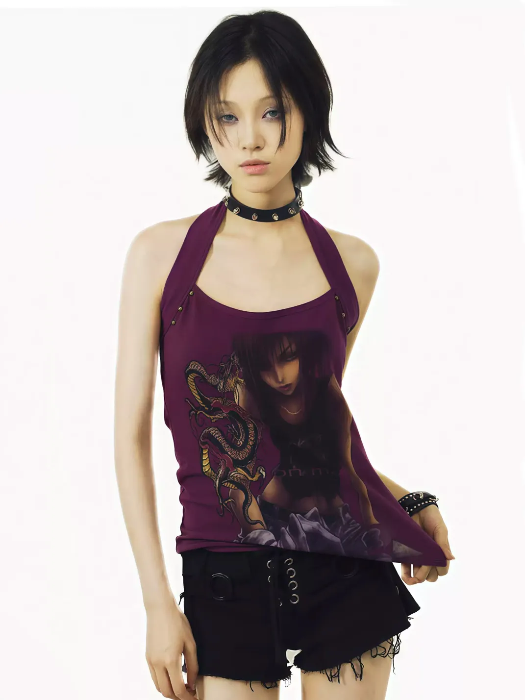 WEBBAR | Purple Halter Vest With Rivets