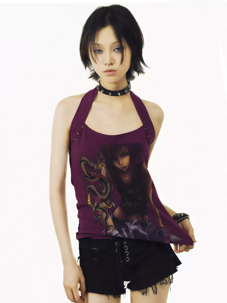 WEBBAR | Purple Halter Vest With Rivets - 2