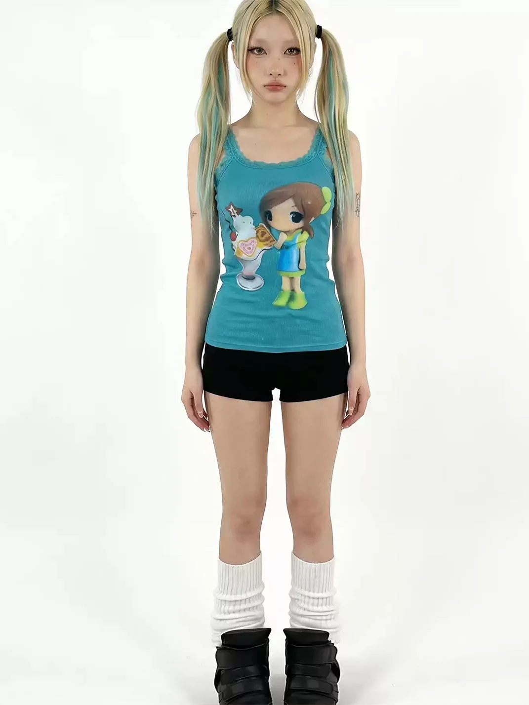 WEBBAR | Summer Lace Tank Top With Sundae Pattern