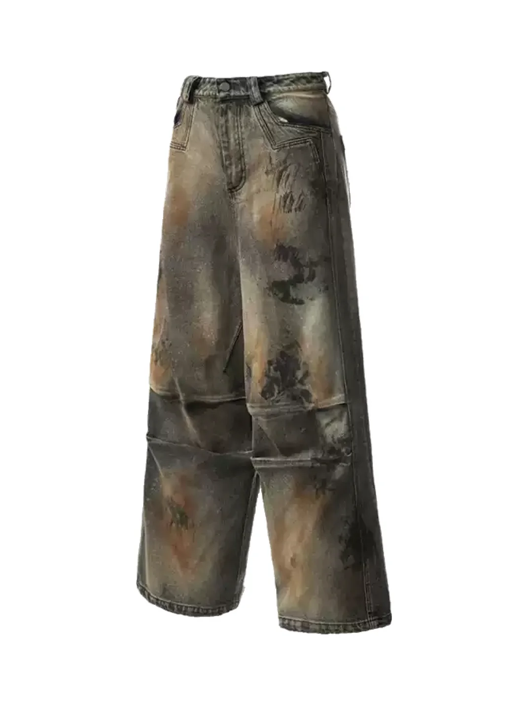 EMOBROTHER | Distressed Oxidized Stain Wide-Leg Jeans