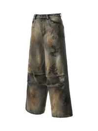 EMOBROTHER | Distressed Oxidized Stain Wide-Leg Jeans