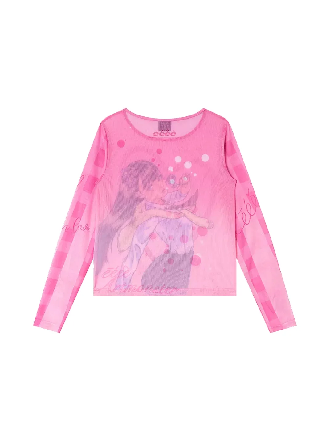 EeeeArtmonster | PEGACON Girl Print Sheer Mesh Long Sleeve Top