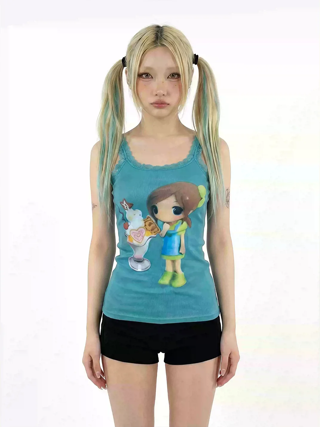 WEBBAR | Summer Lace Tank Top With Sundae Pattern