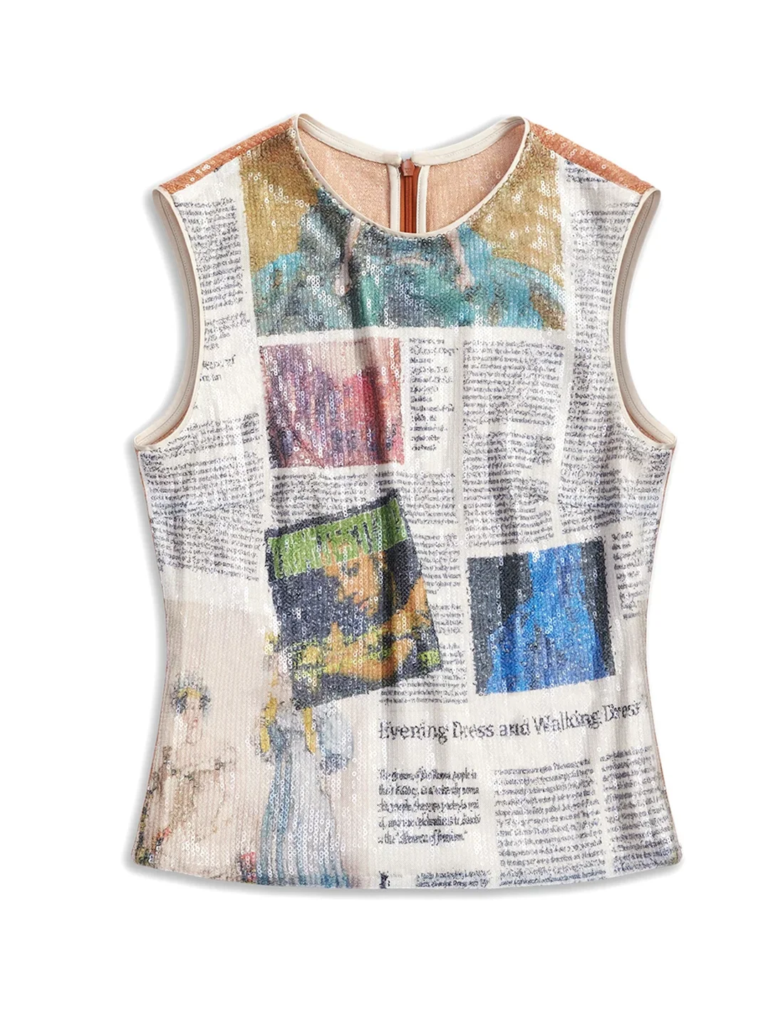 TRINITE | Sequin Newspaper and Game Print Tank Top