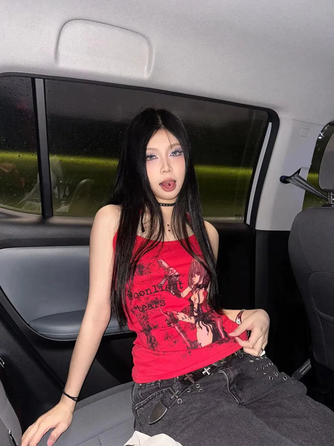 WEBBAR | Y2K Artist Design Rare Red Heavy-Duty Halter Tank Top