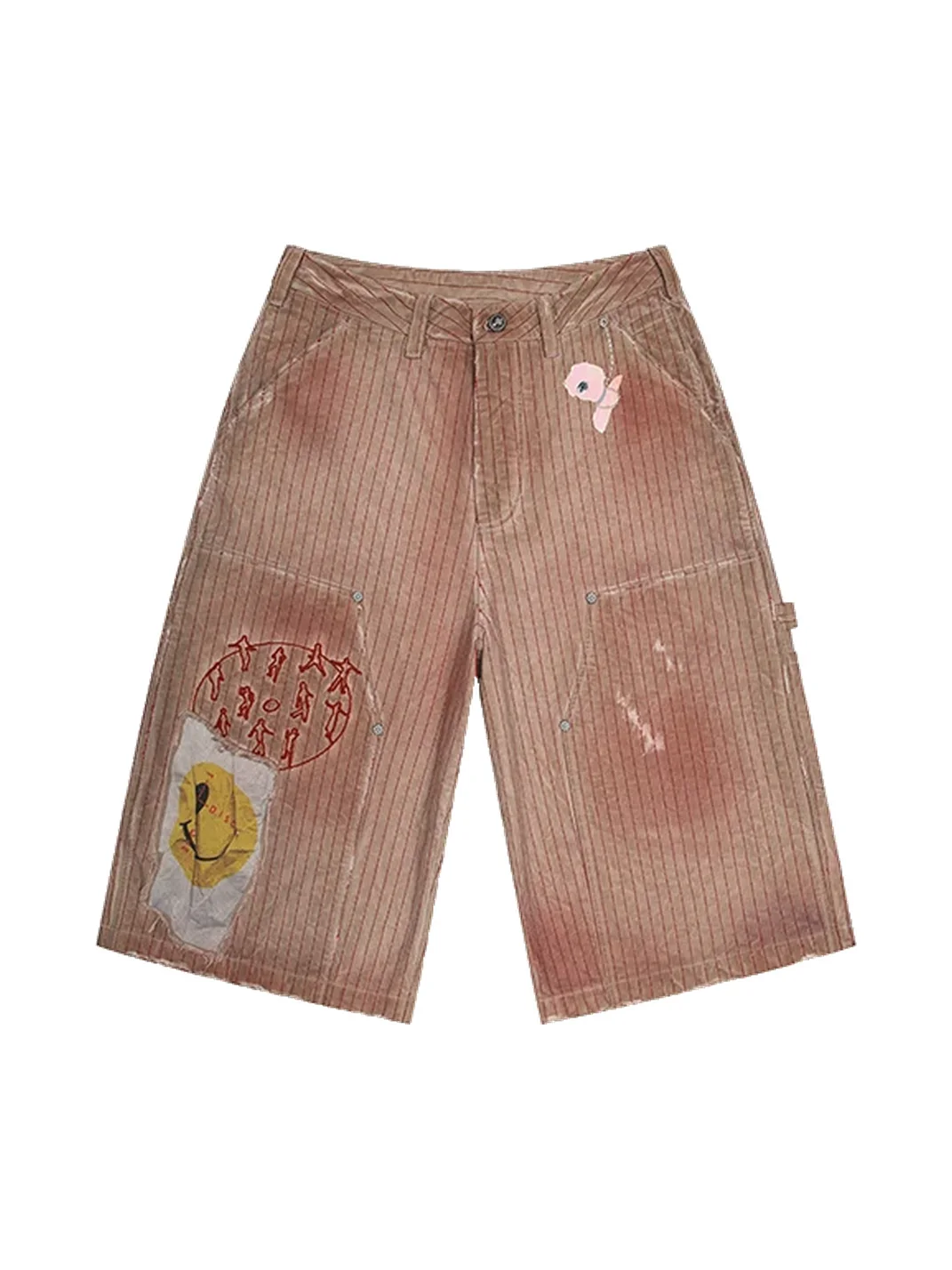 EMOBROTHER | Distressed Striped Patchwork Shorts