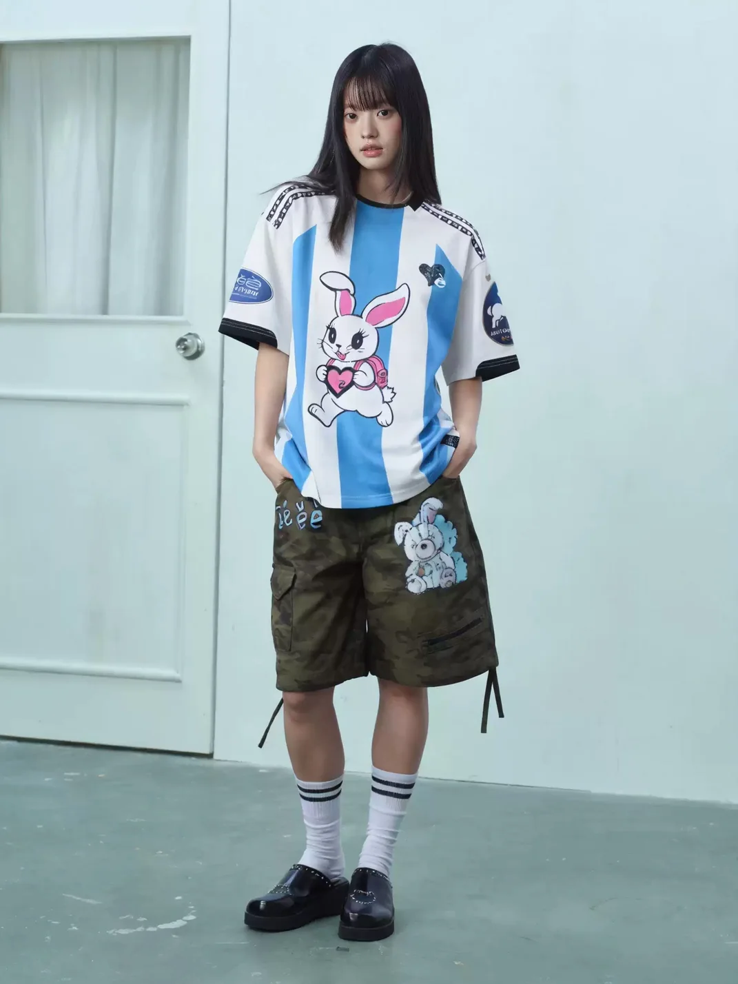 EeeeArtmonster | Striped Rabbit Graphic Jersey T-Shirt