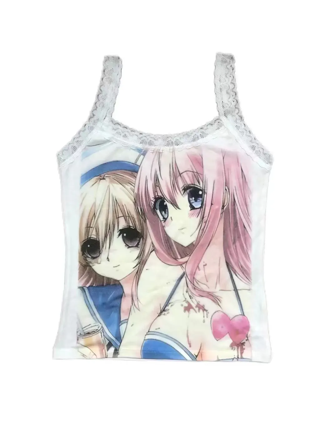 WEBBAR | Women's Anime Graphic Lace Trim Tank Top