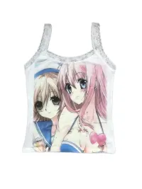WEBBAR | Women's Anime Graphic Lace Trim Tank Top
