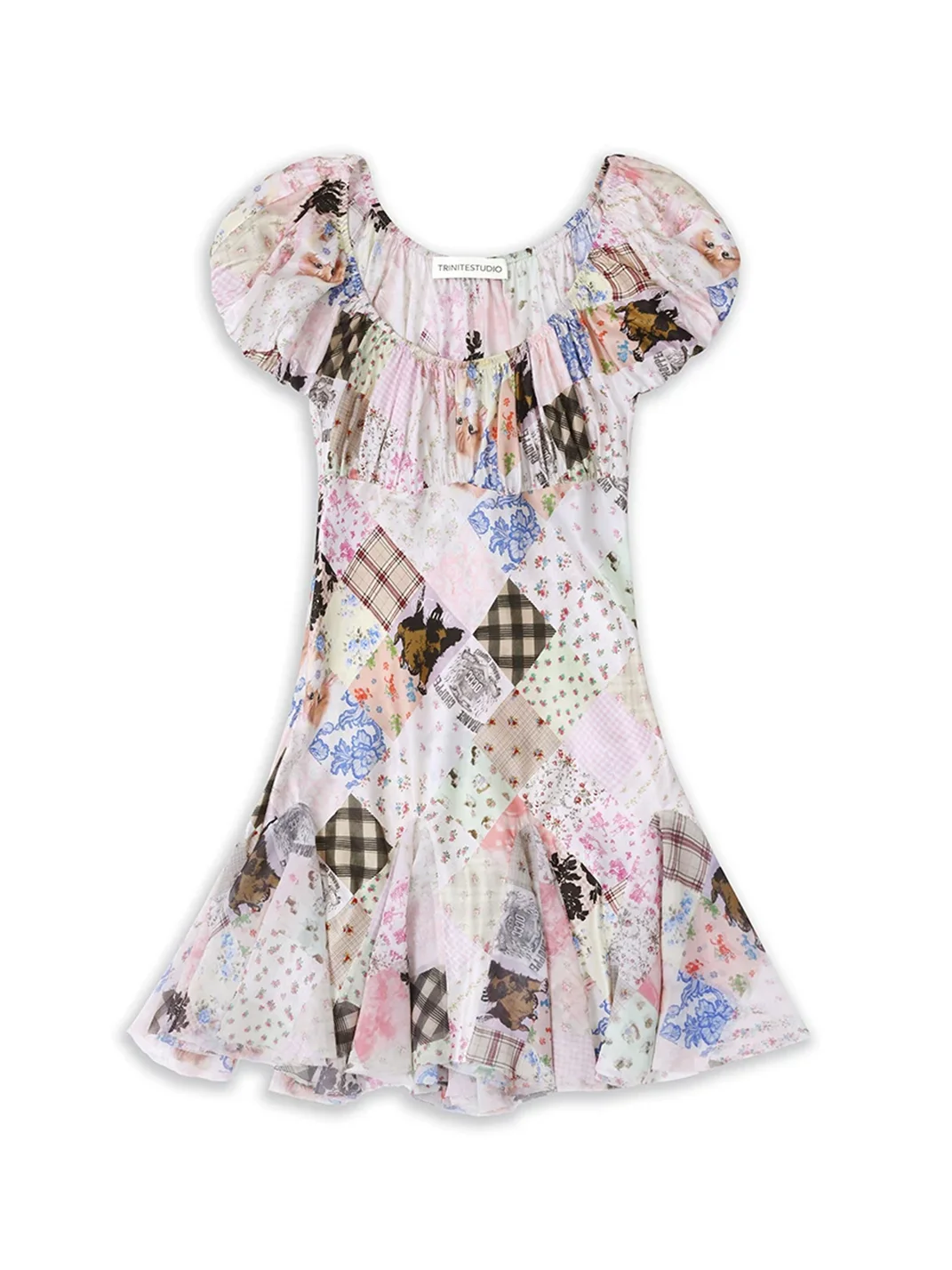 TRINITE | Vintage Patchwork Silk Blend Print Dress