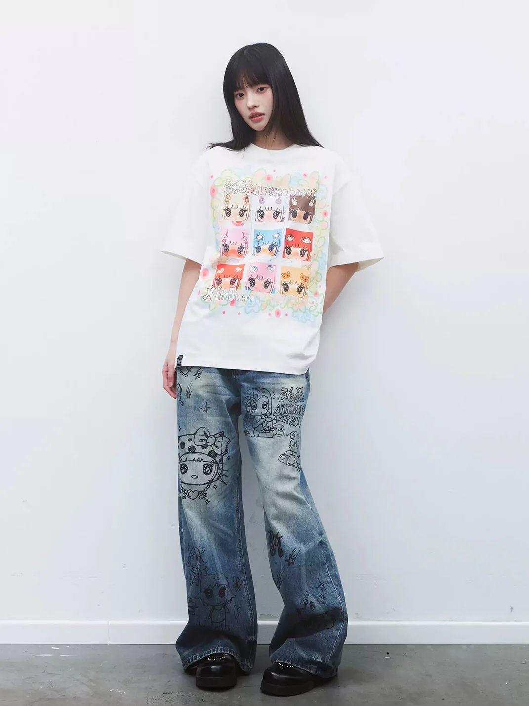 EeeeArtmonster | Nine-Panel Cartoon Print T-Shirt