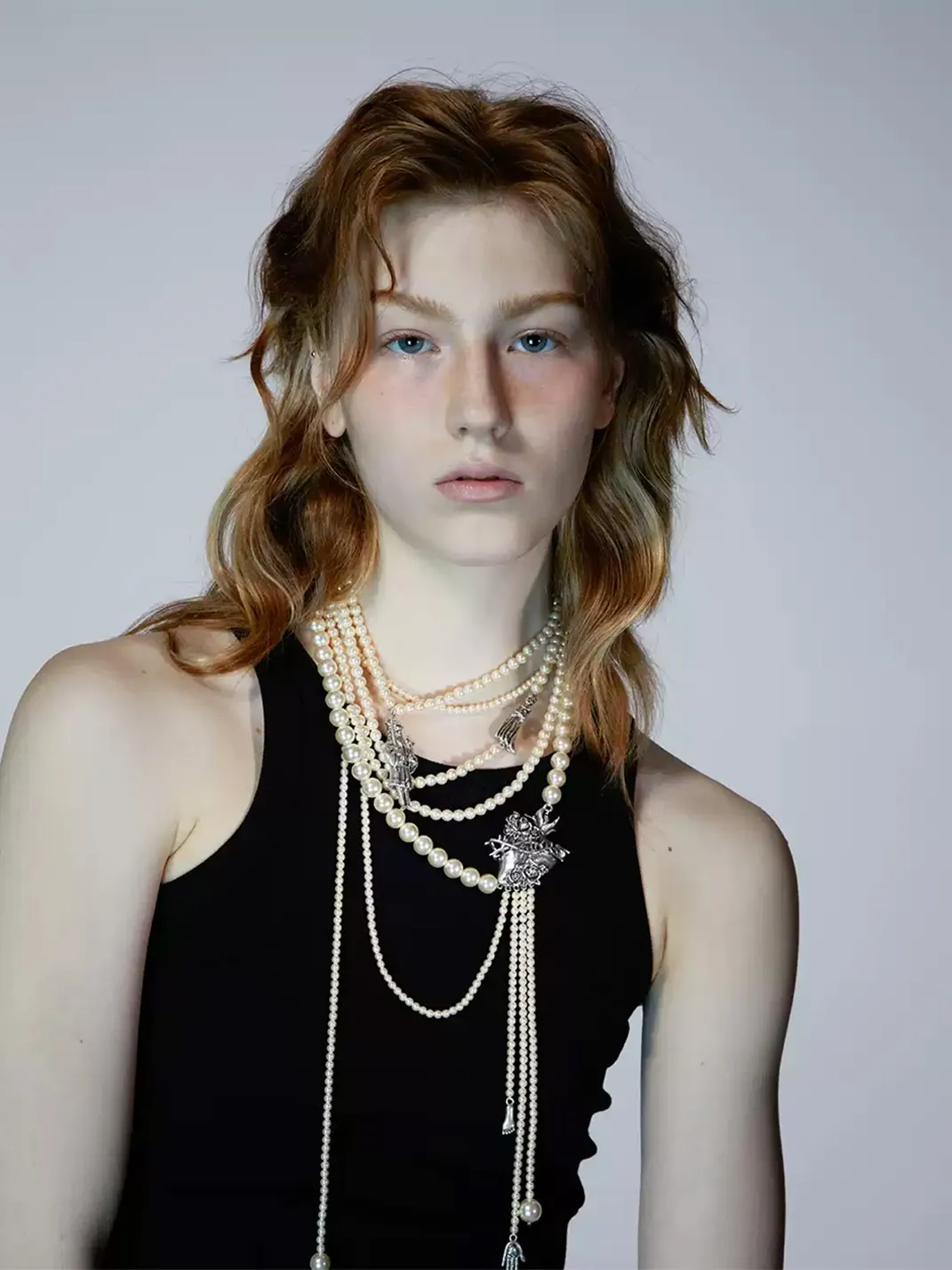 TRINITE | Distressed Silver-Tone Layered Pearl Necklace