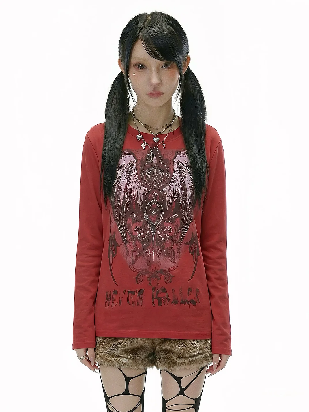 WEBBAR | Y2K Gothic Red Long Sleeve Graphic T-Shirt
