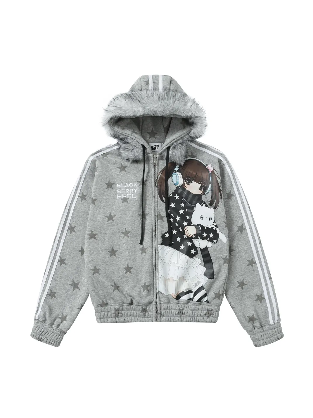 BlackBerry | Star Pattern Hooded Zip-Up Jacket