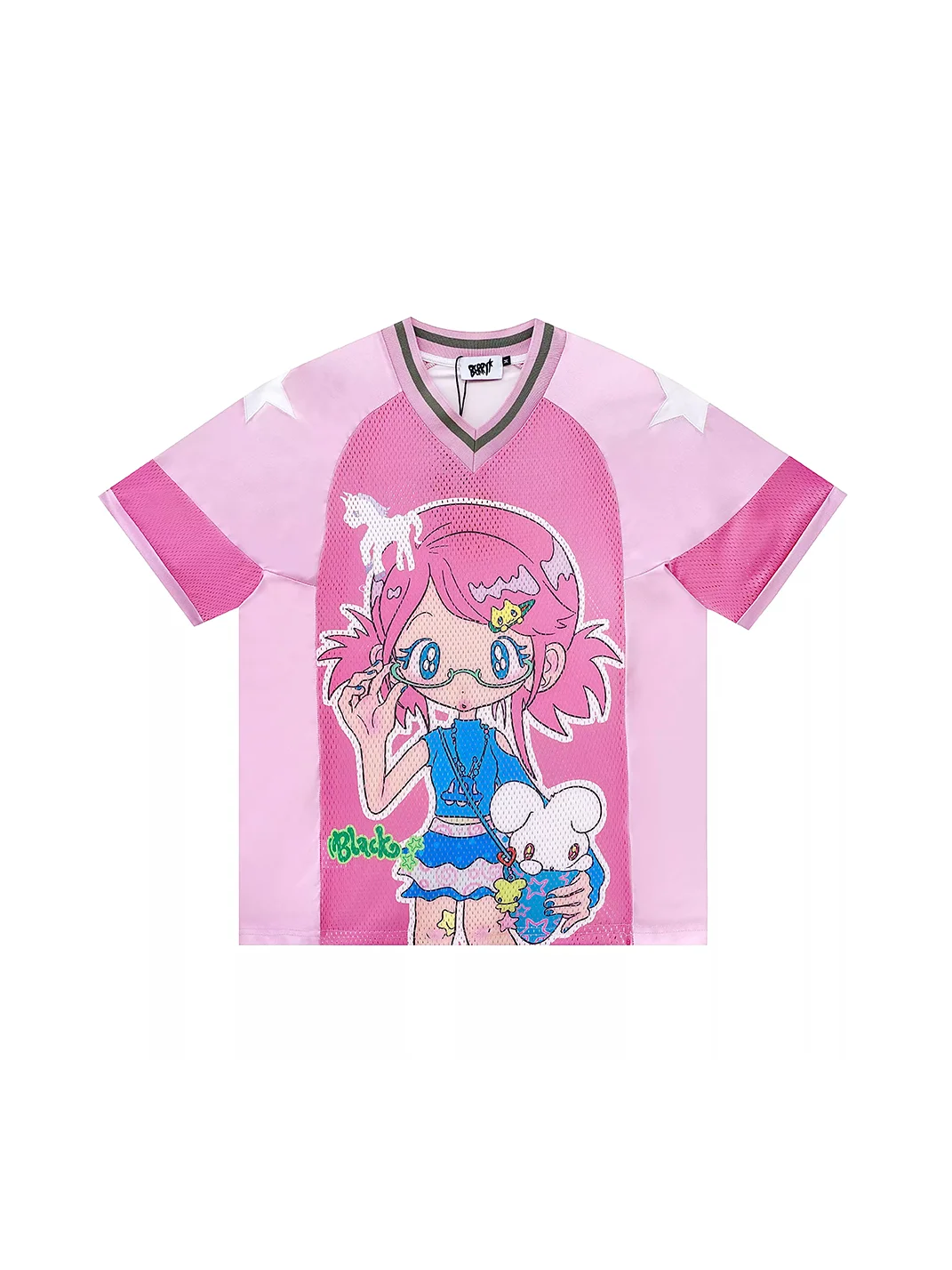 BlackBerry | Pink Cartoon Girl Oversized V-Neck Jersey