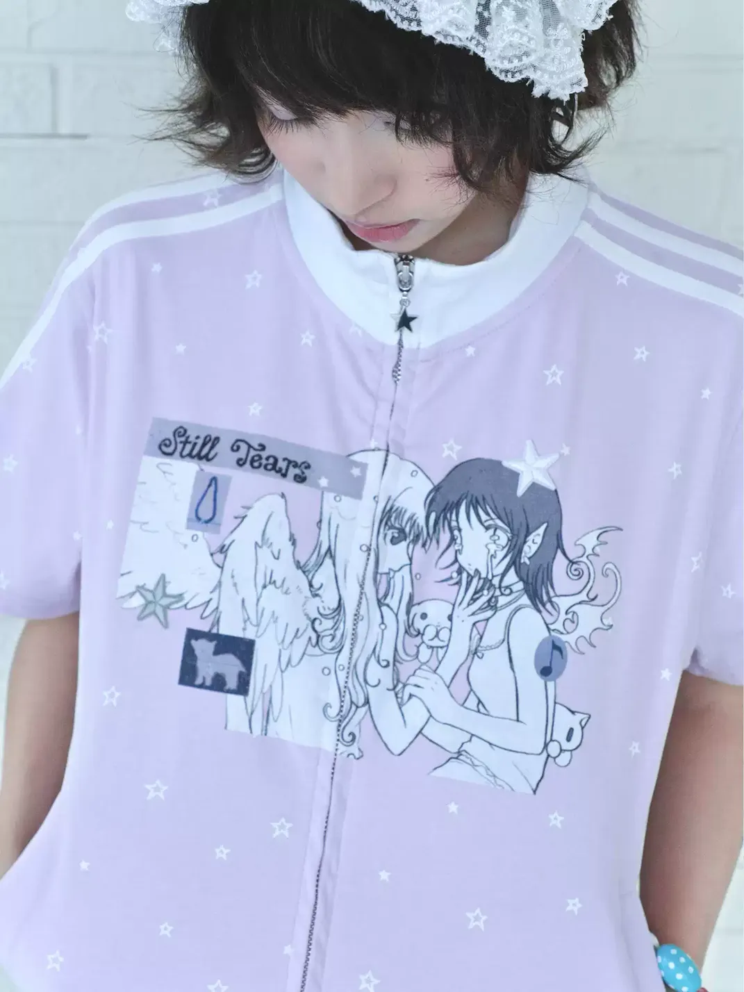 Hashtag DDD | Star Print Angel Graphic Zip Top