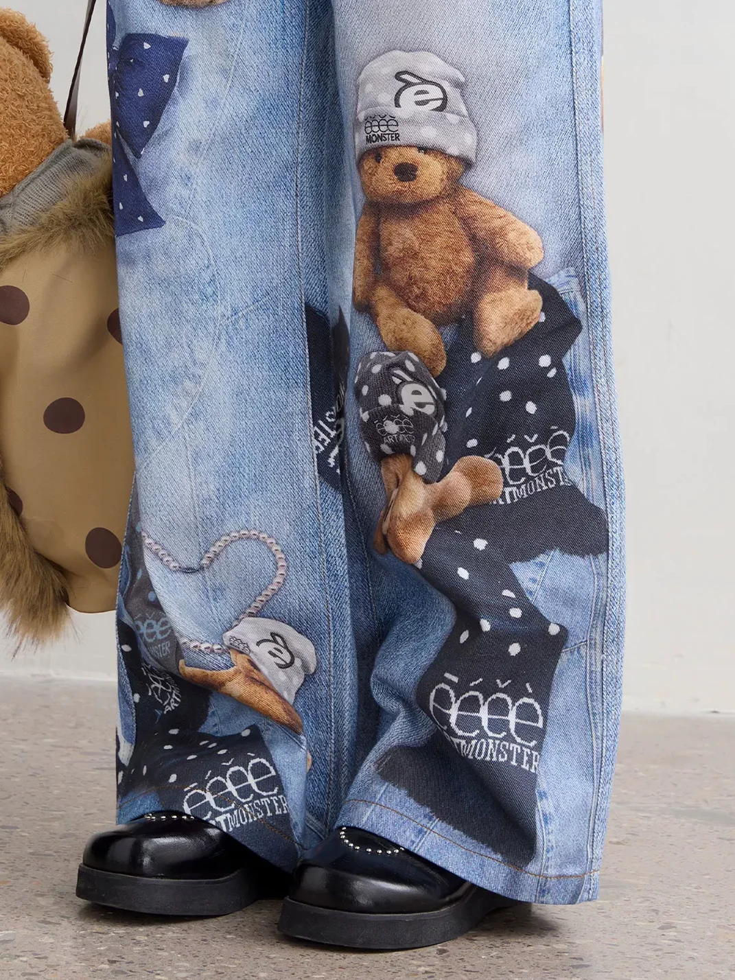 EeeeArtmonster | Teddy Bear Print Straight Jeans
