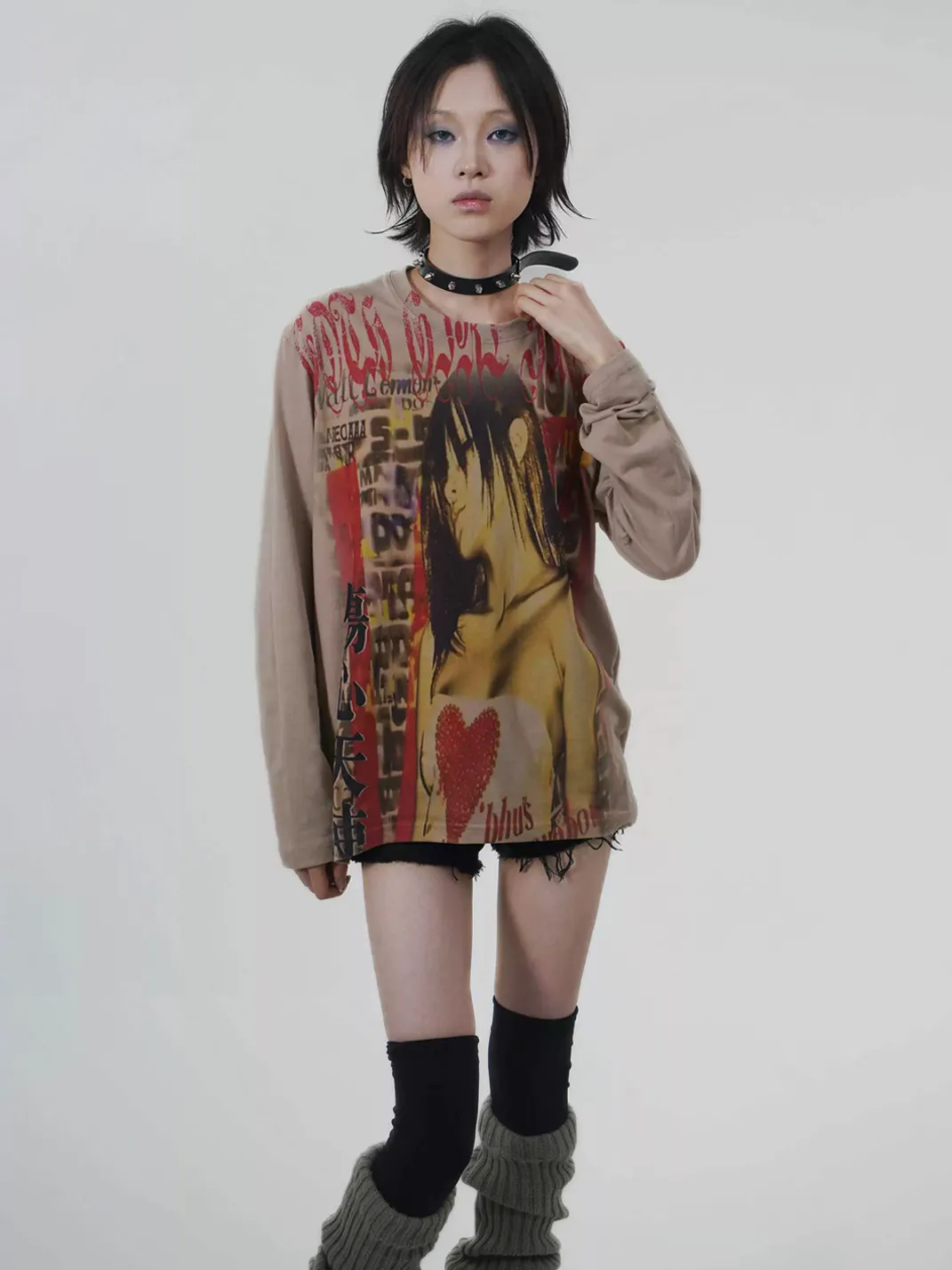 WEBBAR | Y2K Anime Style Brown Long Sleeve T-Shirt