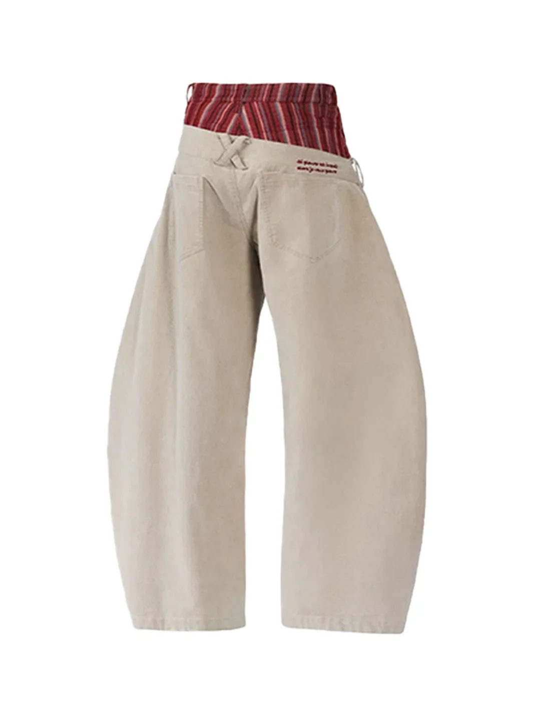 EMOBROTHER | Double-Waist Contrast Curved-Leg Pants