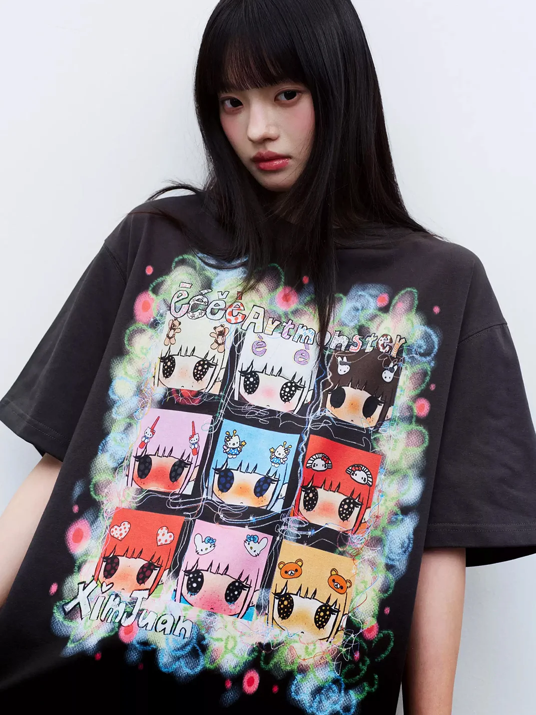 EeeeArtmonster | Nine-Panel Cartoon Print T-Shirt