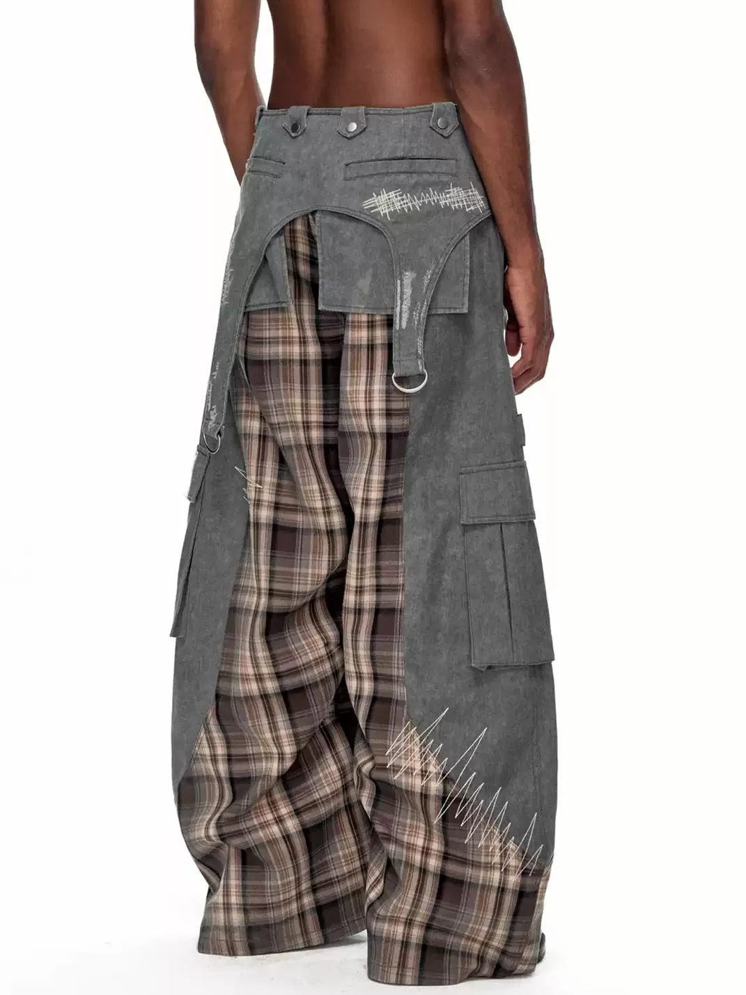 EMOBROTHER | Detachable Waist Cincher Plaid Cargo Pants