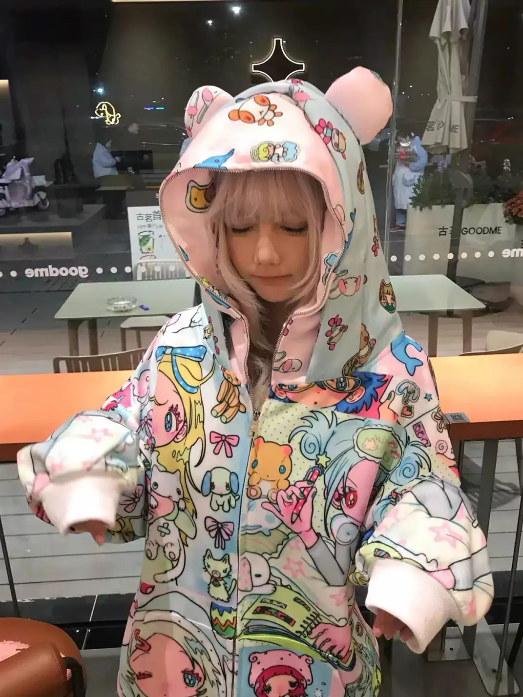 BlackBerry | Anime Print Ear Hood Zip Jacket