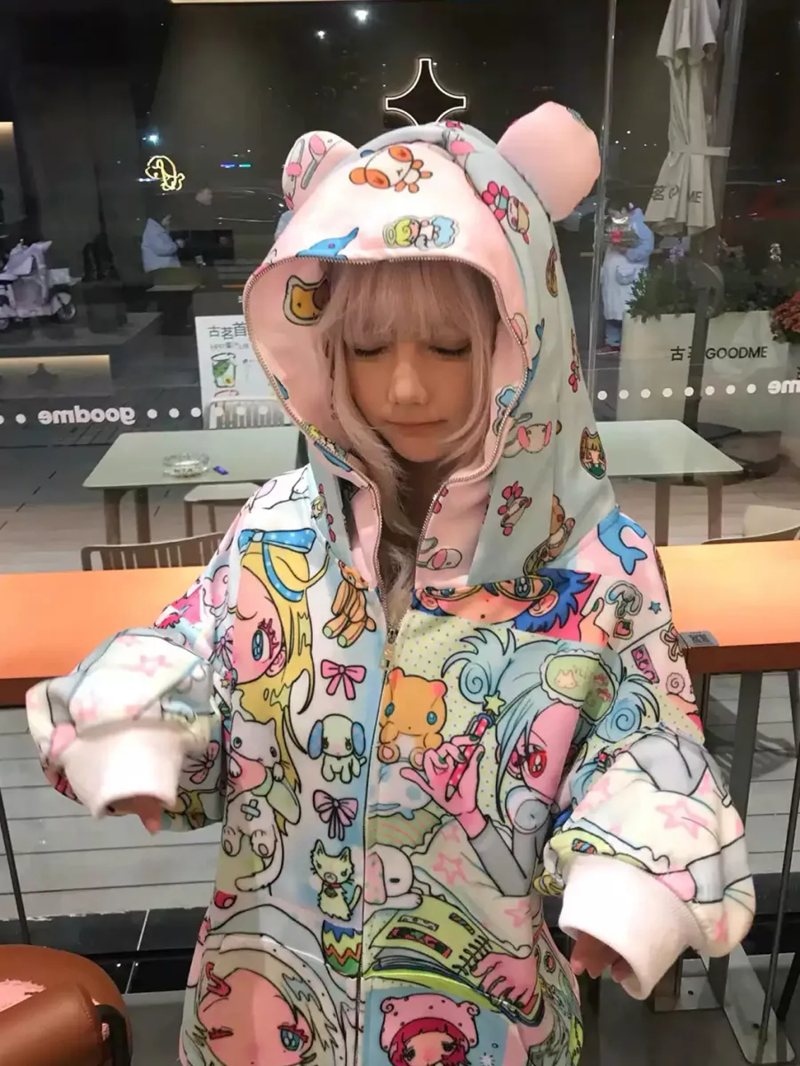 BlackBerry | Anime Print Ear Hood Zip Jacket - 2