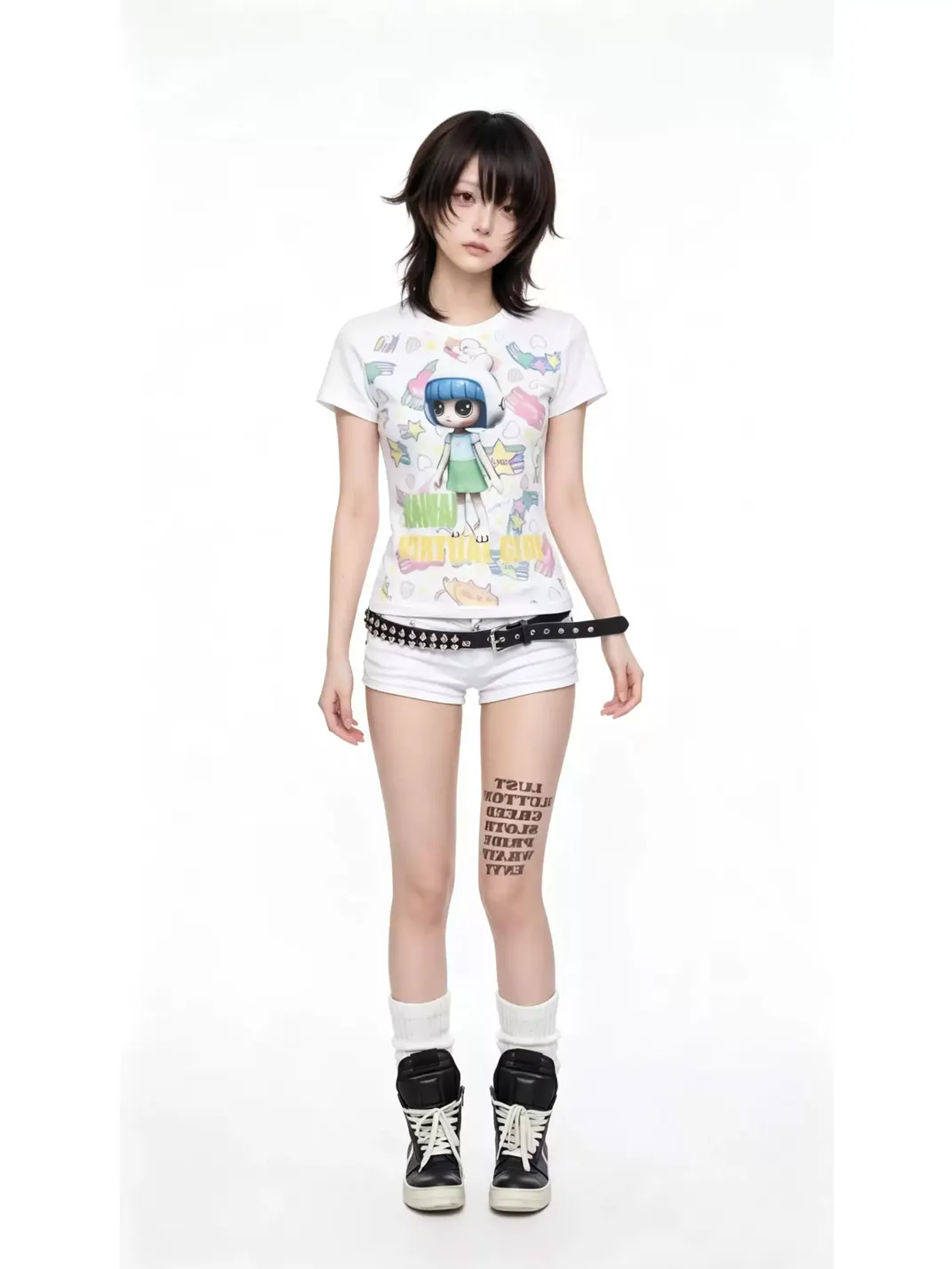 WEBBAR | 3D Kawaii Doll White Shoulder T-Shirt