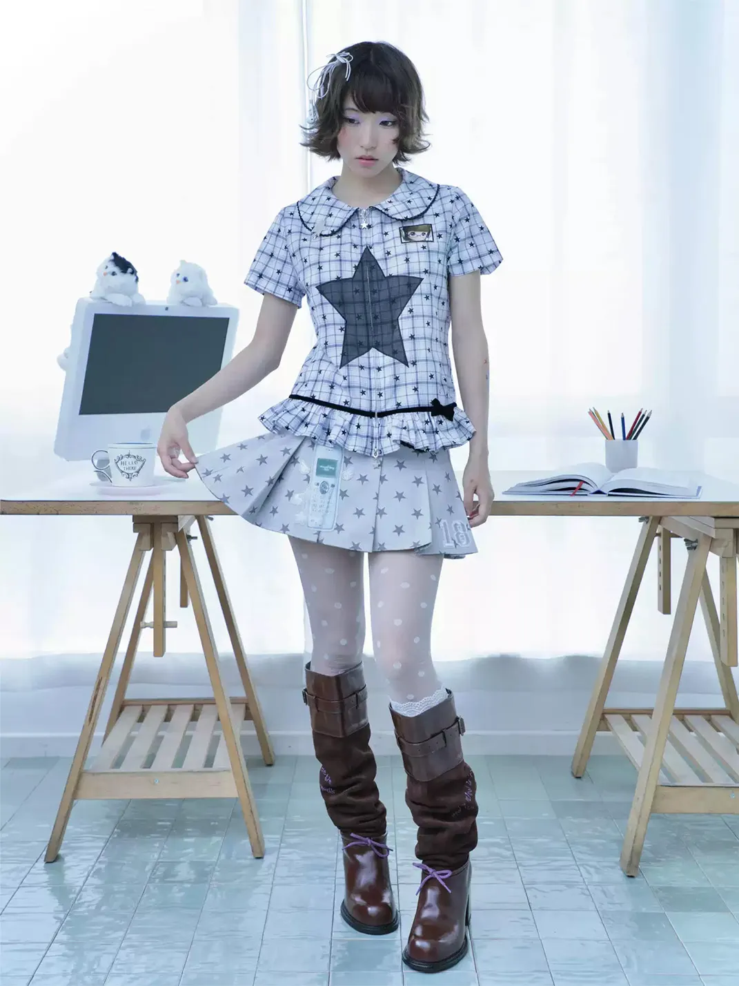 Hashtag DDD | Plaid Star Ruffled Shirt