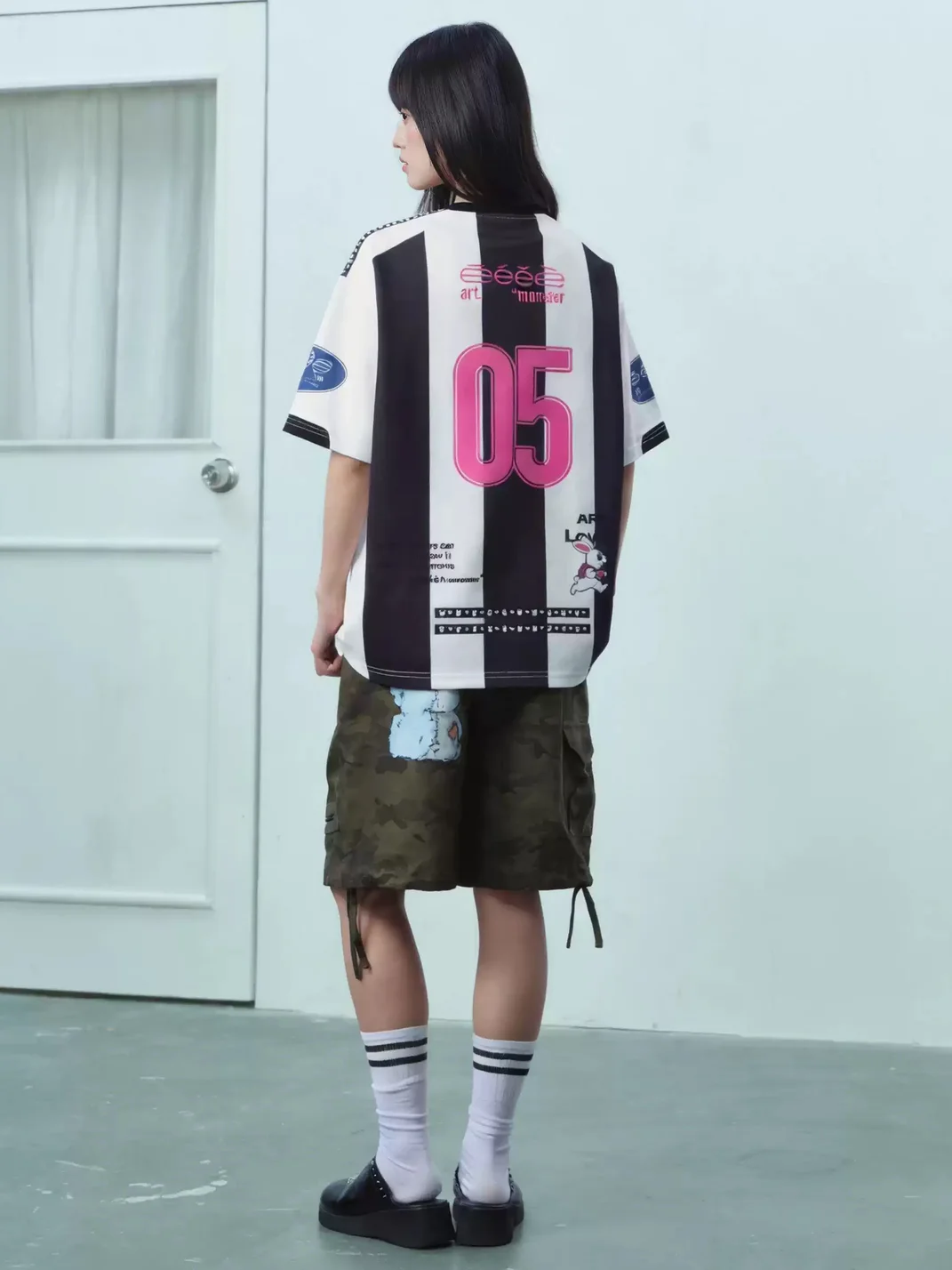 EeeeArtmonster | Striped Rabbit Graphic Jersey T-Shirt