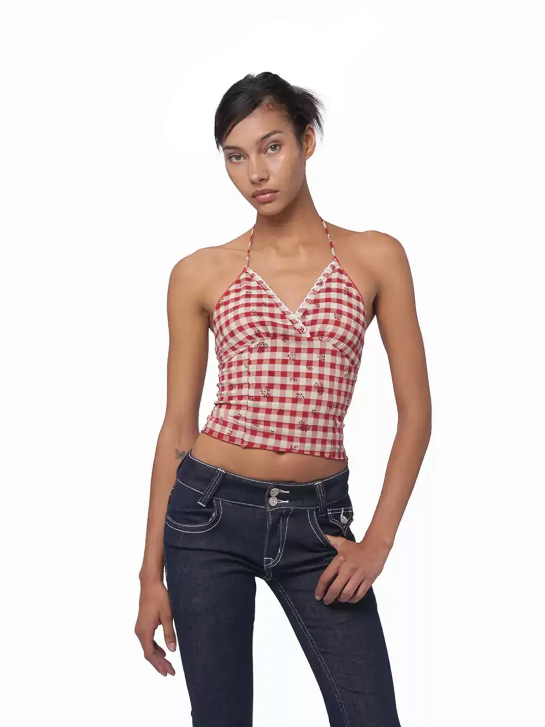 SweetChilling | Embroidered Halter Cropped Top