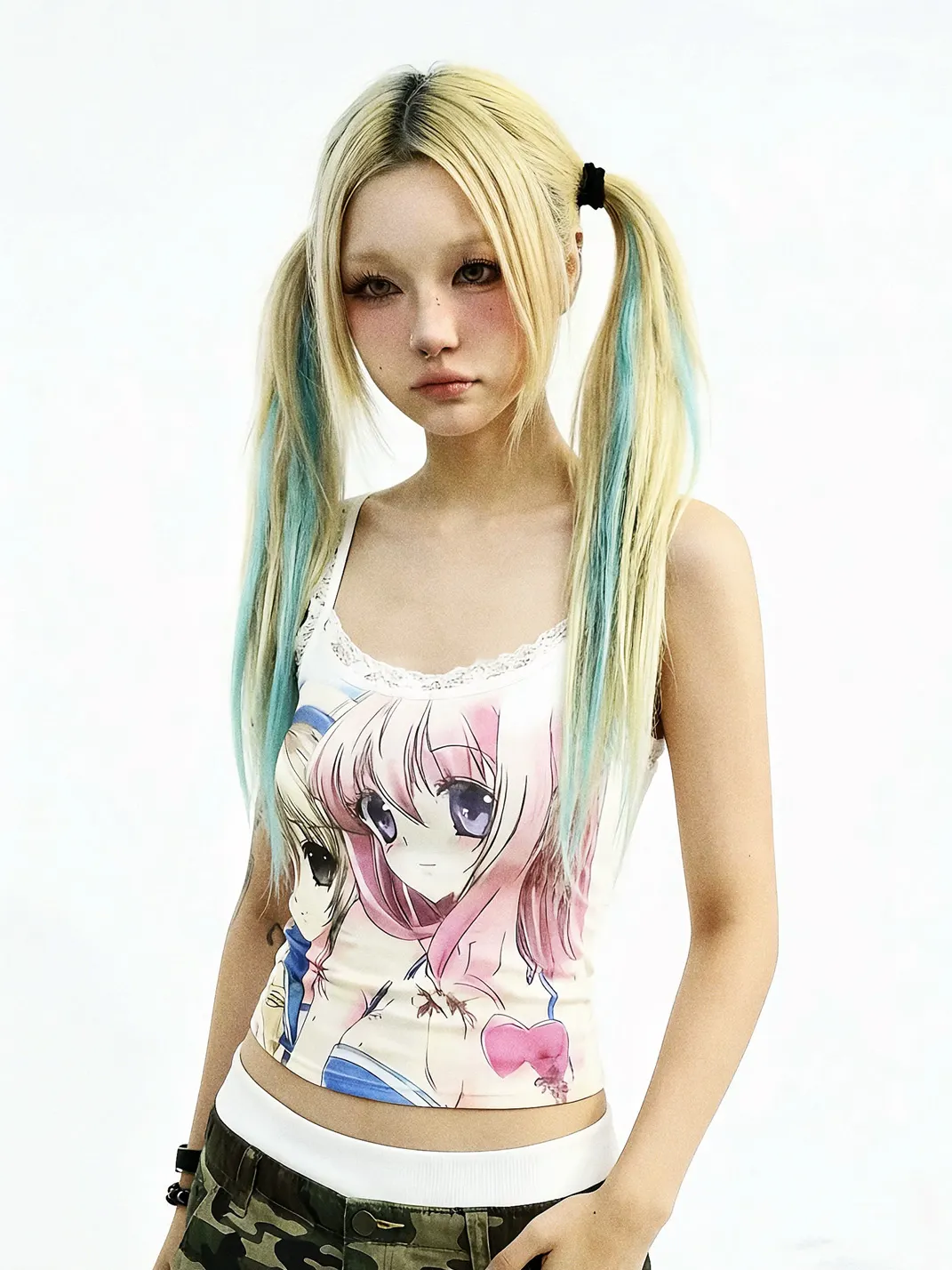WEBBAR | Women's Anime Graphic Lace Trim Tank Top
