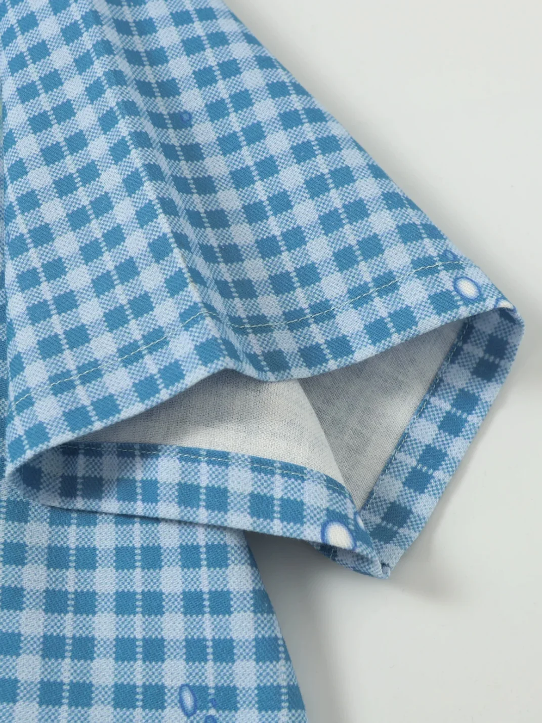 BlackBerry | Blue Plaid Short-Sleeve Shirt with Cartoon Ocean Motifs