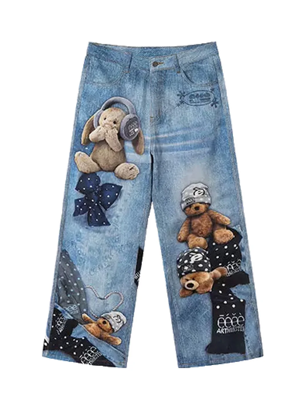 EeeeArtmonster | Teddy Bear Print Straight Jeans