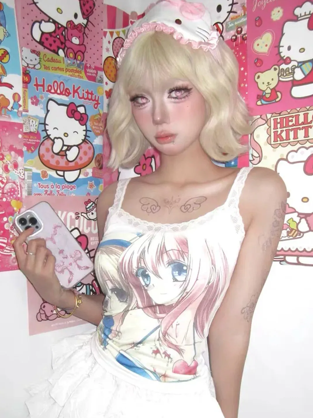 WEBBAR | Women's Anime Graphic Lace Trim Tank Top