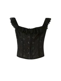 SweetChilling | Embroidered Ruffle Off-Shoulder Cropped Top