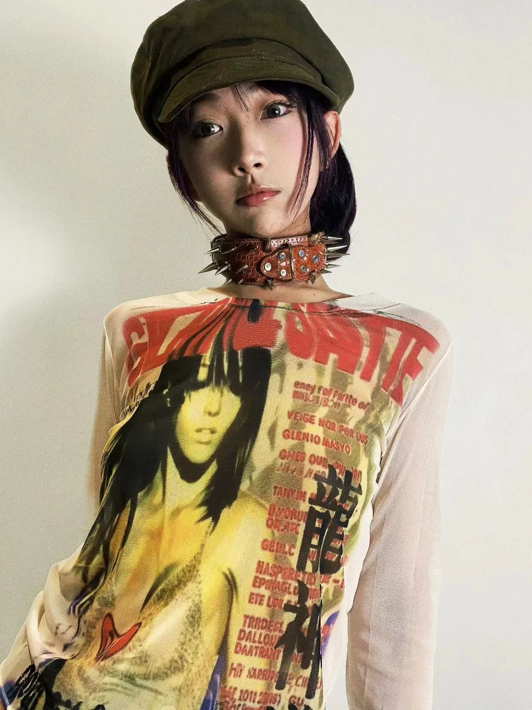 WEBBAR | Y2K Dragon Graphic Sheer Mesh Long Sleeve Top