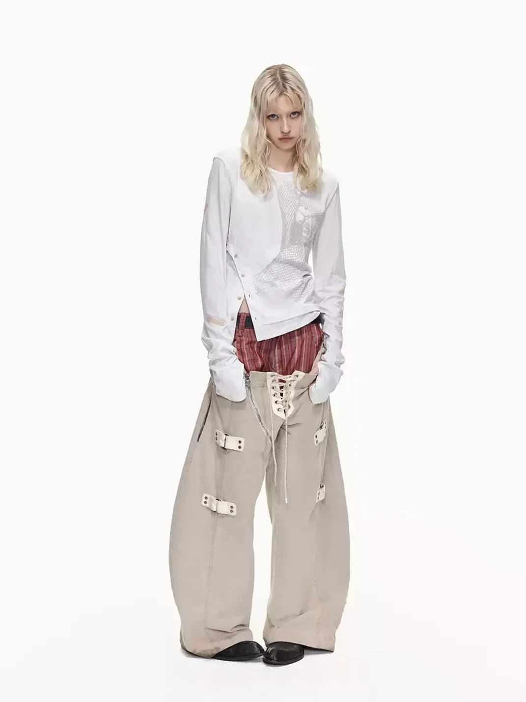 EMOBROTHER | Skeletal Texture Faux-Layer Long-Sleeve T-Shirt