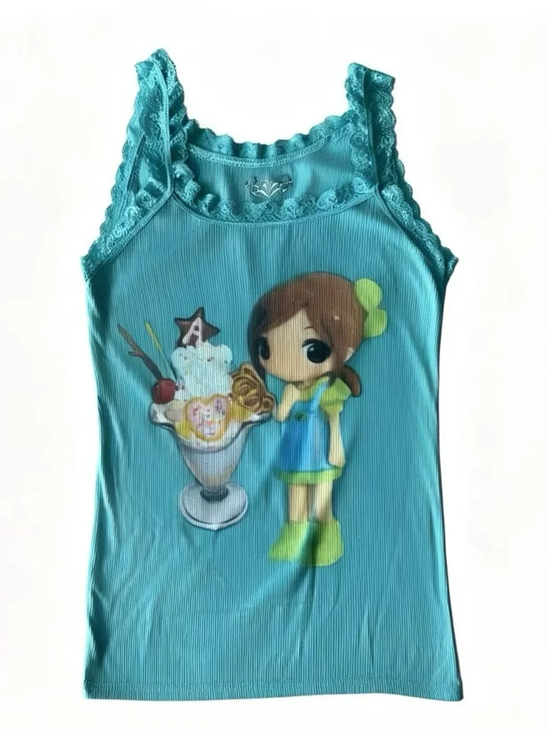 WEBBAR | Summer Lace Tank Top With Sundae Pattern