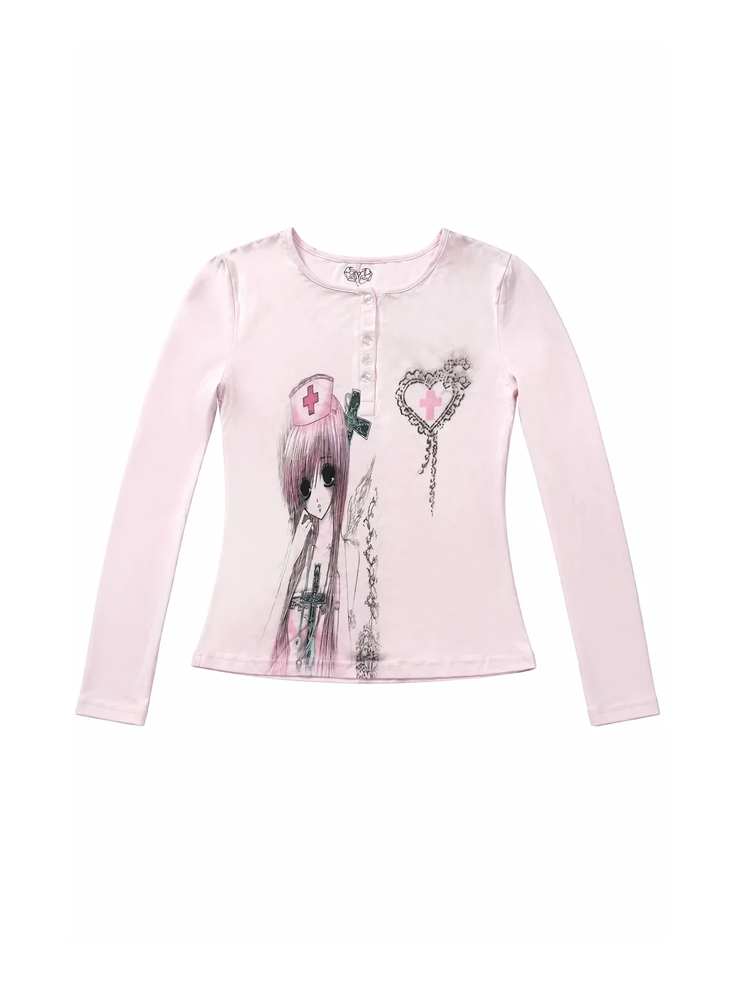 WEBBAR | Pink Anime Cartoon Print Long Sleeve T-Shirt