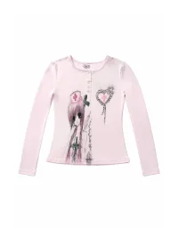 WEBBAR | Pink Anime Cartoon Print Long Sleeve T-Shirt