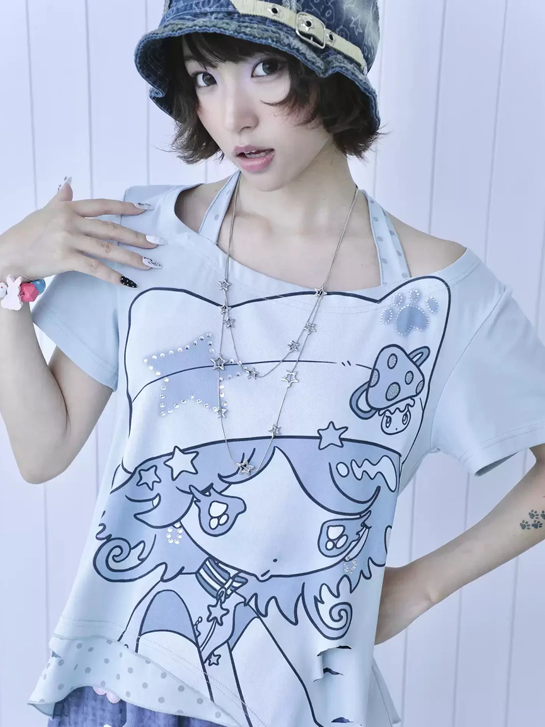 Hashtag DDD | Rhinestone Halter Graphic T-Shirt