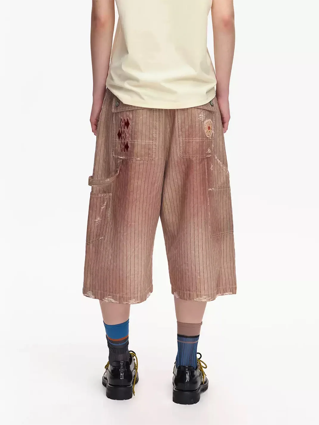 EMOBROTHER | Distressed Striped Patchwork Shorts
