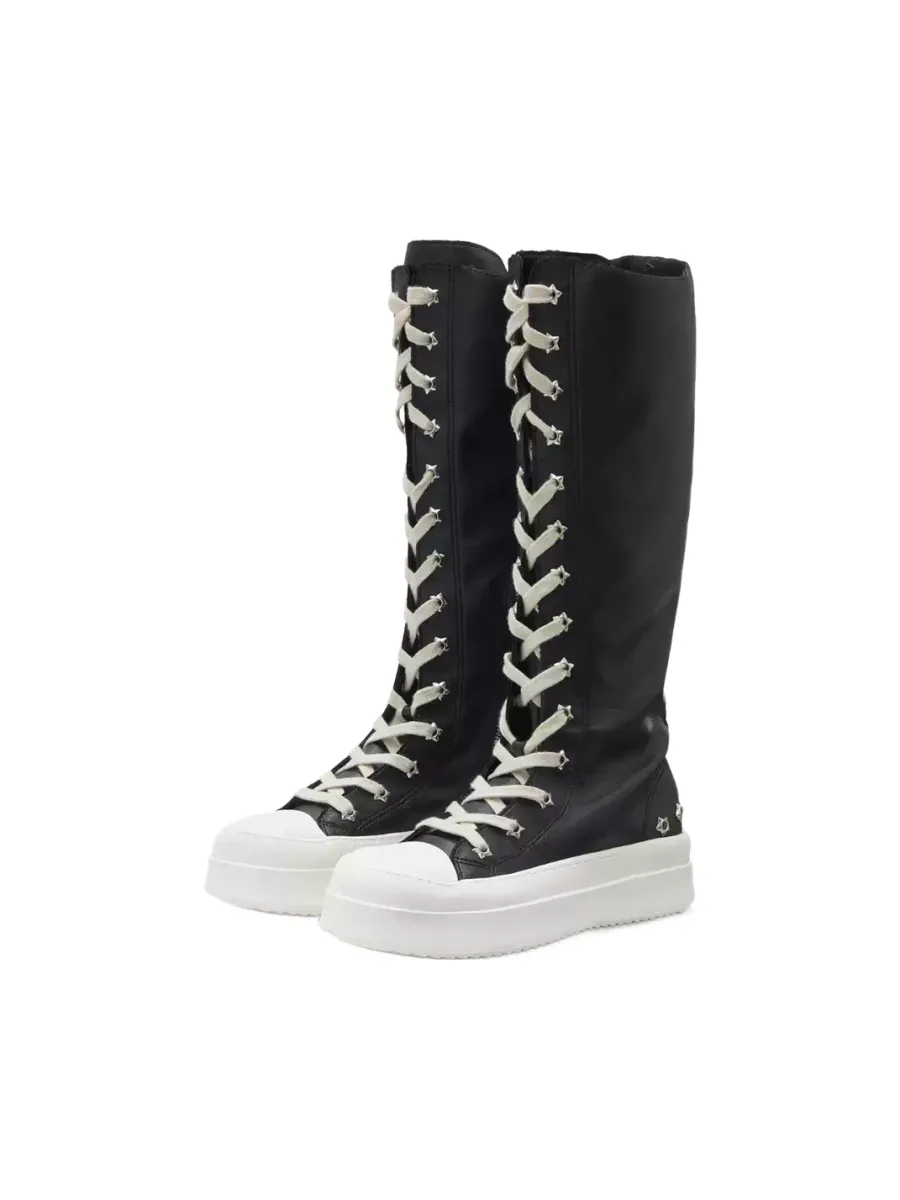 Gods plan | Women's Black Platform High-Top Boots with Star Details - 3
